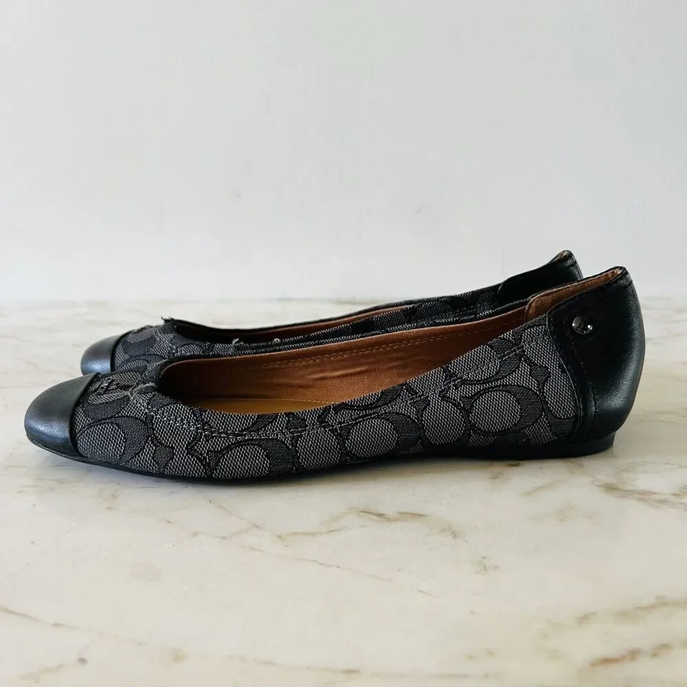 COACH Chelsea Black Gray Signature Canvas Logo Print Ballerina Flats - US 8.5 - Picture 7 of 10